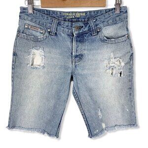 Hydraulic 7/8 Distressed Jean Shorts Light Wash Denim Mid Length 10" Inseam